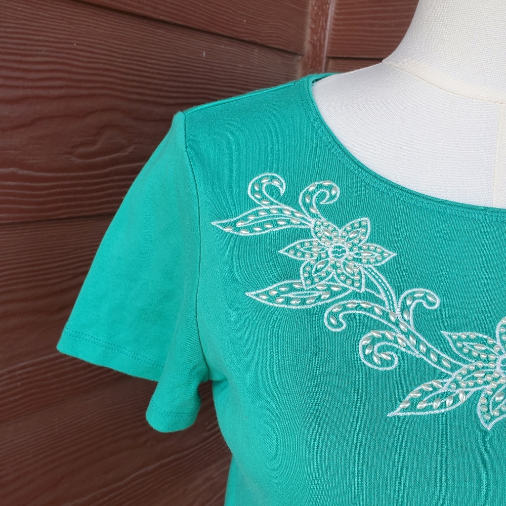 Rebecca Malone Cotton Embroidered Women's Size Medium Floral Embellished Top